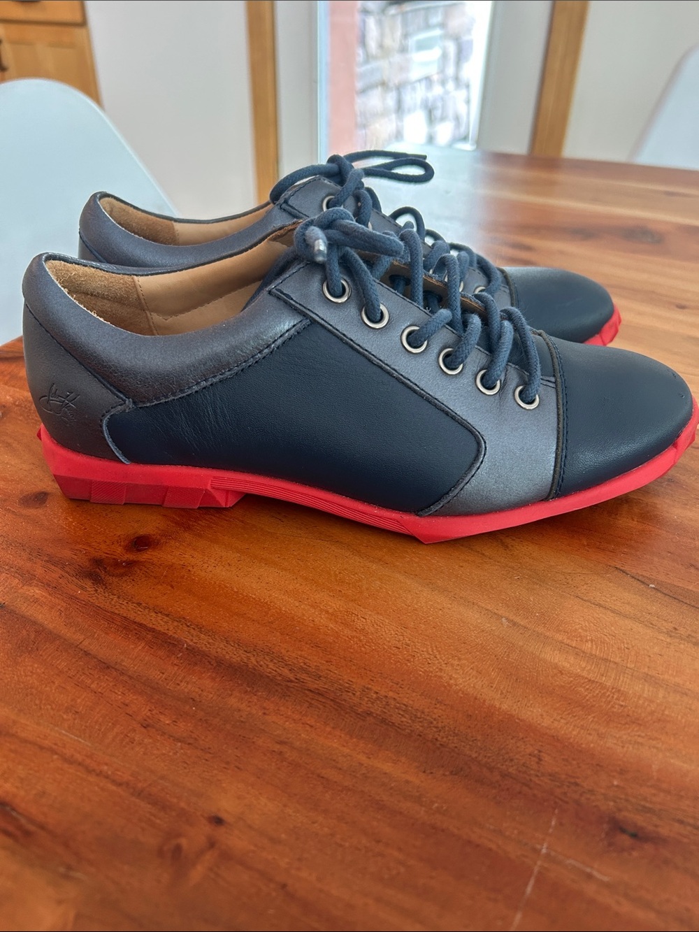 John Fluevog Elroy Sneakers Men’s 5 or women’s 7 in blue and red